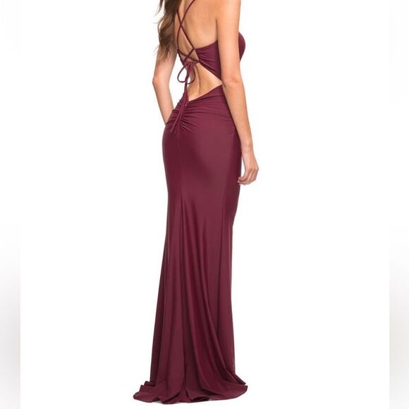 LA FEMME 30484 Ruched Sleeveless Jersey GOWN SIZE size 8 DARK BERRY NWT - Picture 5 of 9